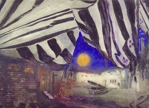 Decoração para &39;La Tragédie de Salomé&39;, c.1912 (aquarela e bodycolour com toques de giz colorido sobre grafite em papel creme) de Leon Bakst
